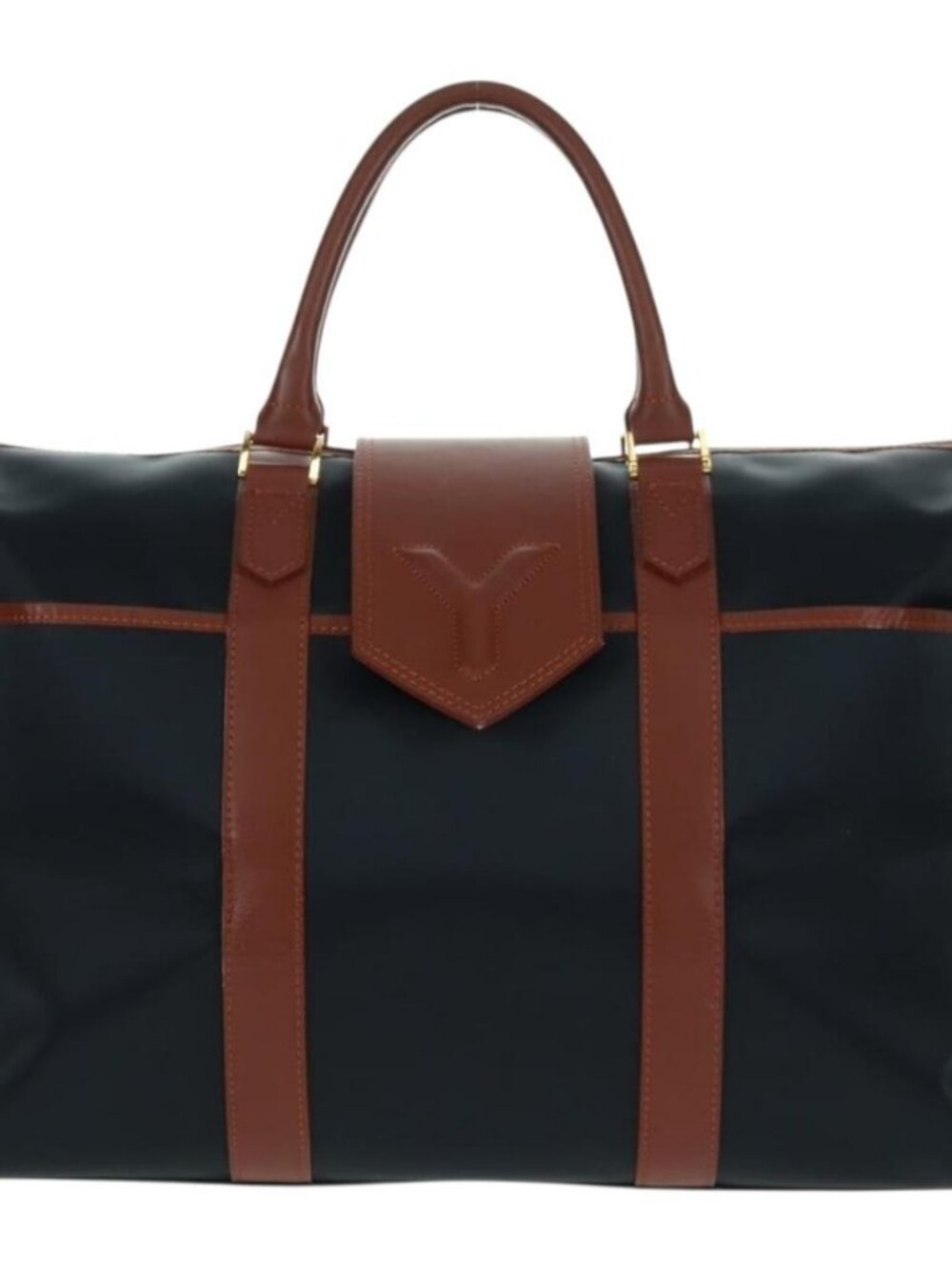 SAINT LAURENT Boston Bag Nylon Leather Navy Gold Auth bs31763 - Picture 3 of 16